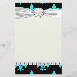 Papelería aqua blue fleur de lis patrón