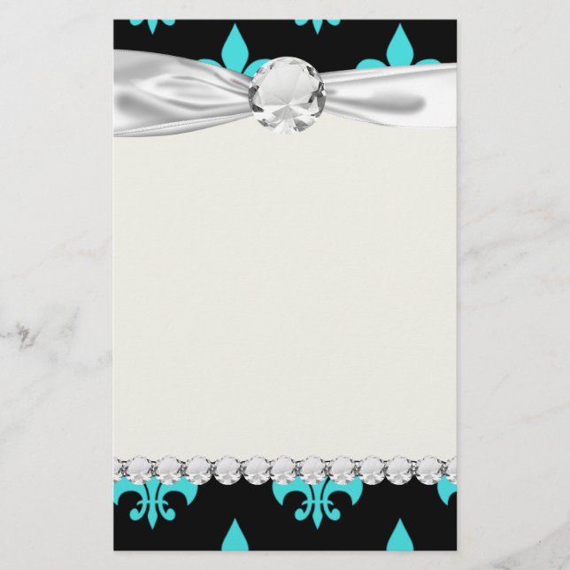 Papelería aqua blue fleur de lis patrón (Anverso)
