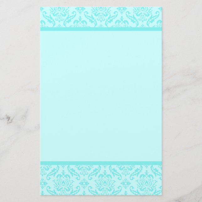 Papelería Aqua Blue Turquoise Damask (Anverso)