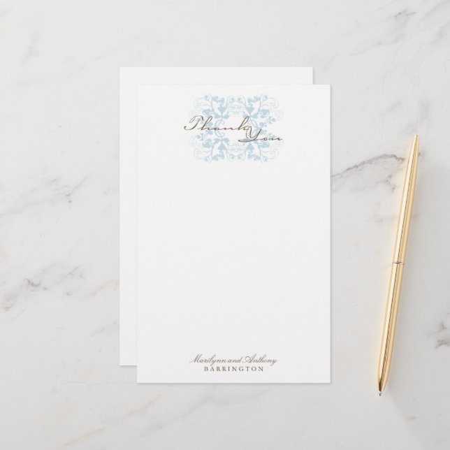 Papelería Aqua Floral Flourish Elegant Wedding Gracias (Anverso/Reverso In Situ)