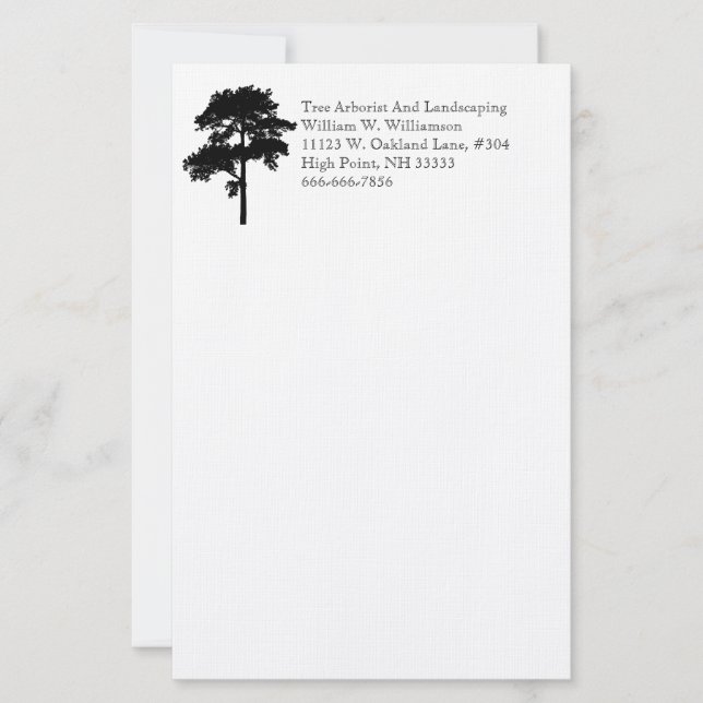 Papelería Arbol Black Nature Arborist Landscape Business (Anverso)
