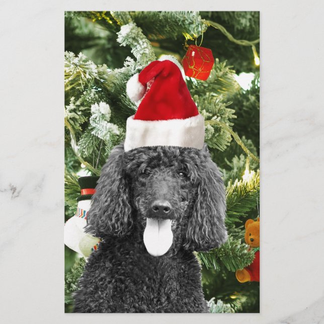 Papelería Árbol de Navidad de perro caniche Snowman Red Sant (Anverso)