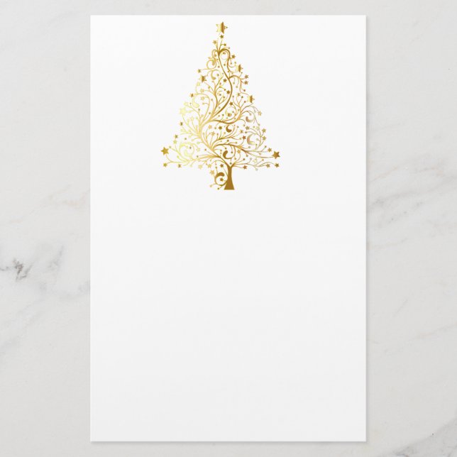 Papelería Árbol de navidad del reflejo del oro (Anverso)