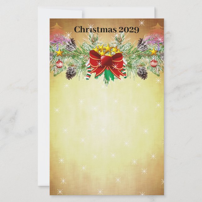 Papelería Árbol de Navidad Rojo Stars Gold Lights Garland (Anverso)