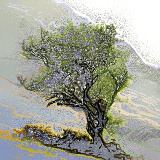 PAPELERÍA ÁRBOLES (A beautiful digital oil of a lone mountain tree. )