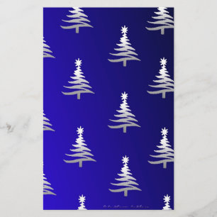 Papelería Árboles de Navidad plateado en azul cobalto
