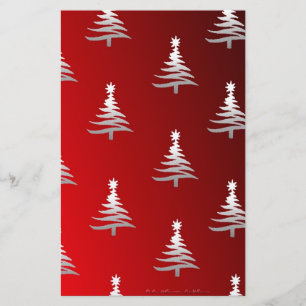 Papelería Árboles de Navidad plateados en rojo