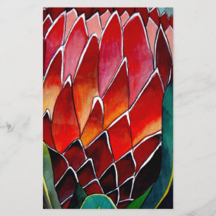 Papelería Arte acuarela original de la flor Protea Roja