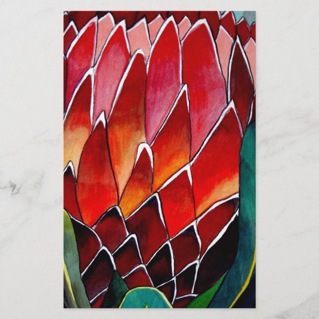 Papelería Arte acuarela original de la flor Protea Roja (Anverso)