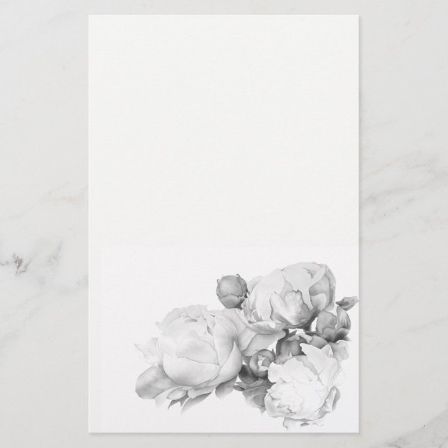 Papelería Arte de acuarela floral elegante de peones blancos (Anverso)