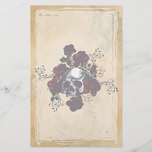 Papelería Arte de Gótico con estilo de tatuaje de cráneo y R (Anverso)