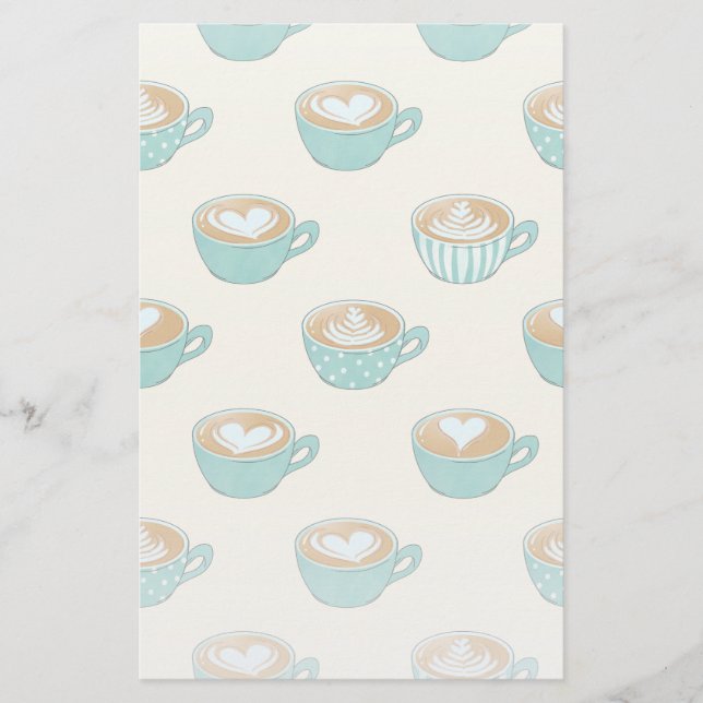 Papelería Arte de latte en tazas de café azul (Anverso)