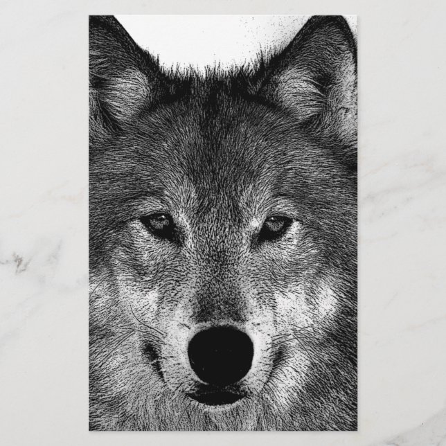 Papelería Arte del lobo en blanco y negro (Anverso)