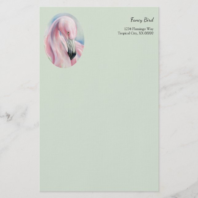 Papelería Arte Flamingo Pastel Rosa Personalizado (Anverso)