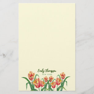 Papelería Arte floral de tulipanes loro amarillos acuarela