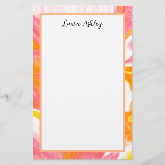 Papelería Arte fluido rosa y Naranja personalizado (Anverso)
