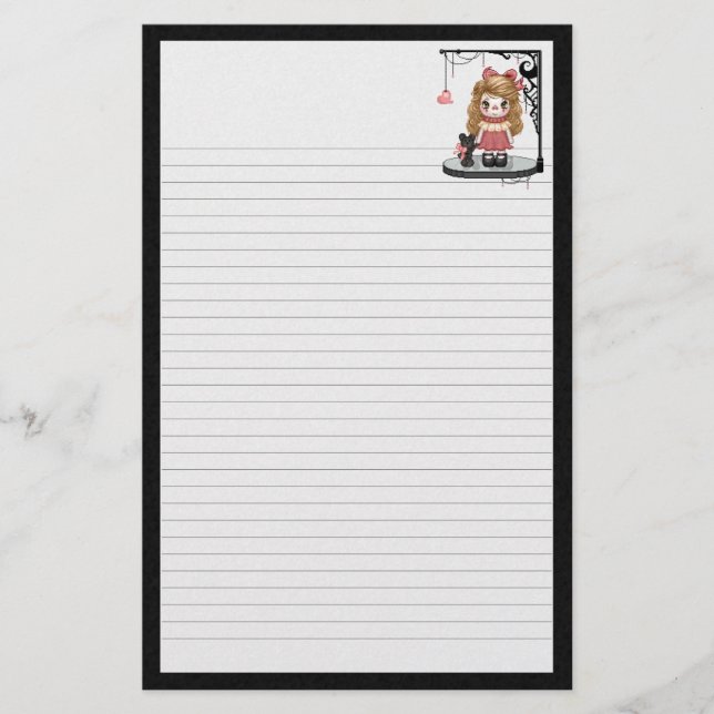 Papelería Arte gótico rosado del pixel de la muñeca del amor (Anverso)