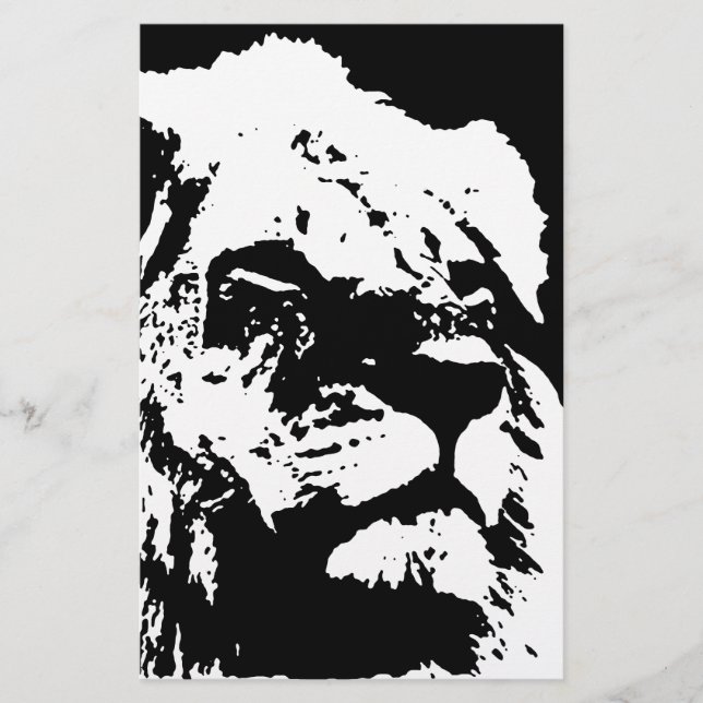 Papelería Arte pop de león blanco y negro (Anverso)