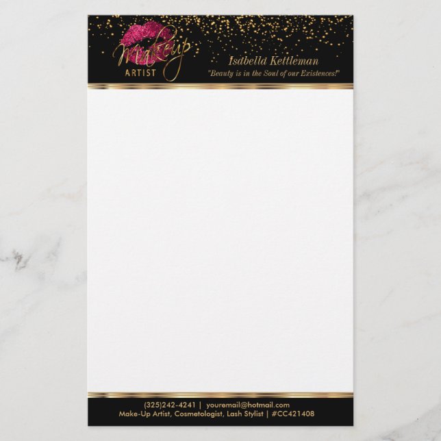 Papelería Artista de maquillaje Límites de Purpurina rosado  (Anverso)