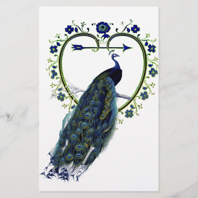 Papelería Asombroso pavo real y adornado marco floral cardía (Anverso)