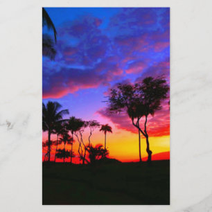 Papelería Atardecer Azul Rojo Palmeras Exóticas de la Playa 