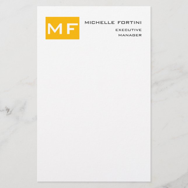 Papelería Atractivo Monograma Amarillo Blanco Moderno Minima (Anverso)