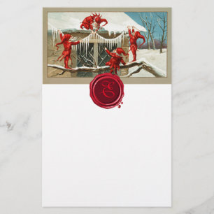 Papelería AULAS DE NAVIDADES ROJOS Y Monograma de sellado de
