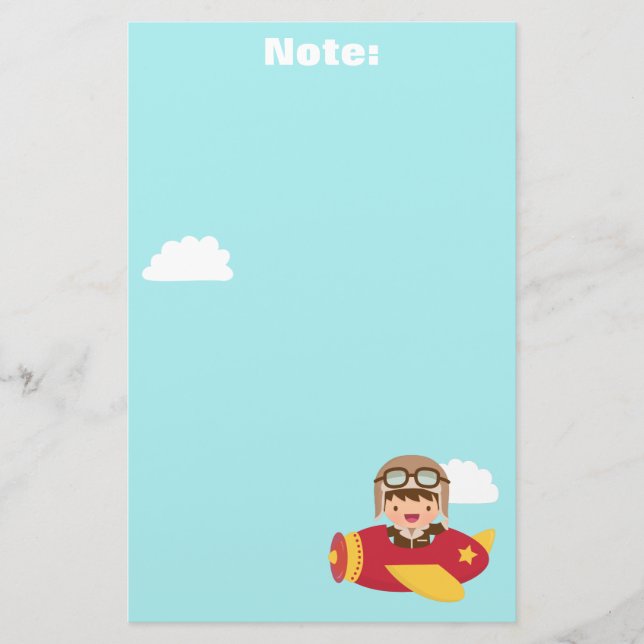 Papelería Aventura linda del aeroplano del muchacho del (Anverso)