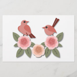 Papelería Aves amorosas rosas y Rosas floridos