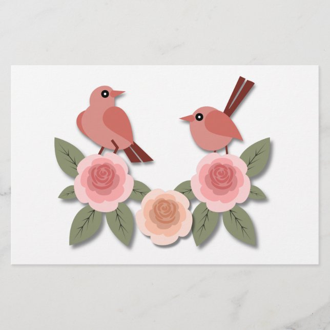 Papelería Aves amorosas rosas y Rosas floridos (Anverso)