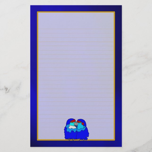 Papelería Aves de amor azules en una estatificación fina y a (Anverso)