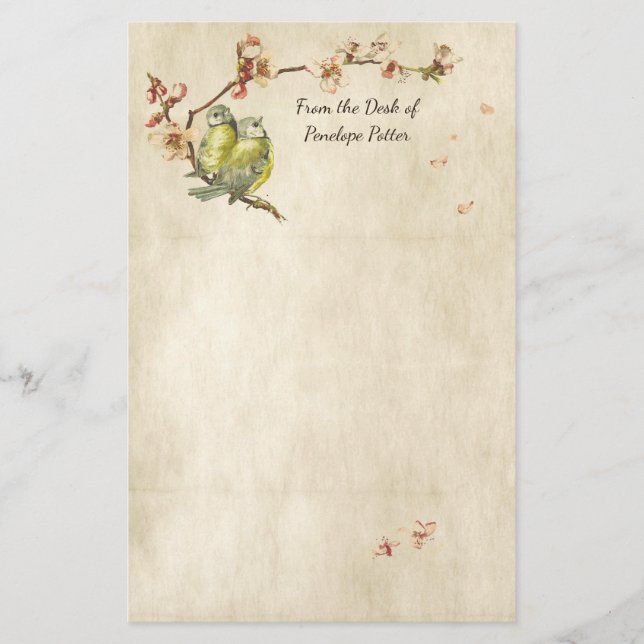 Papelería Aves viejas en el árbol de macetas en pergamino co (Anverso)