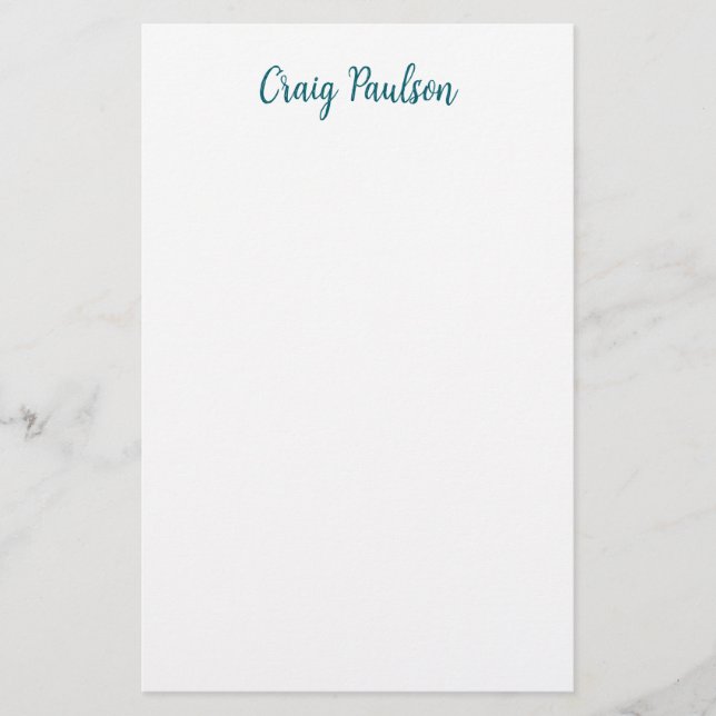 Papelería Azul blanco tu nombre caligrafía Minimalista único (Anverso)
