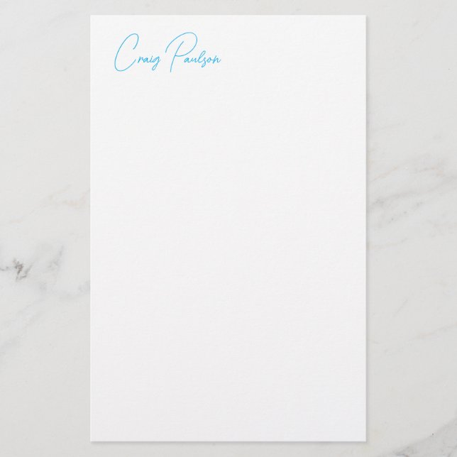 Papelería Azul blanco tu nombre caligrafía Minimalista único (Anverso)