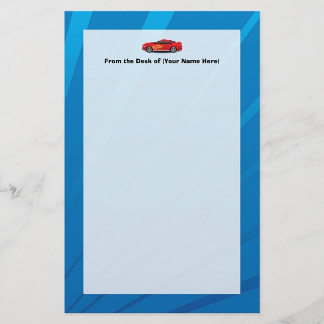 Papelería Azul brillante con coche deportivo rojo infla a ni (Anverso)