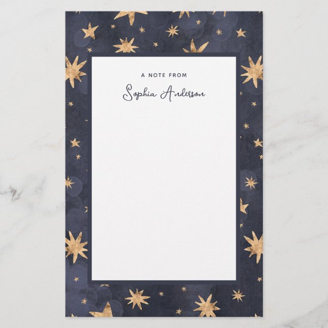 Papelería Azul celeste con estrellas de oro falsas (Anverso)