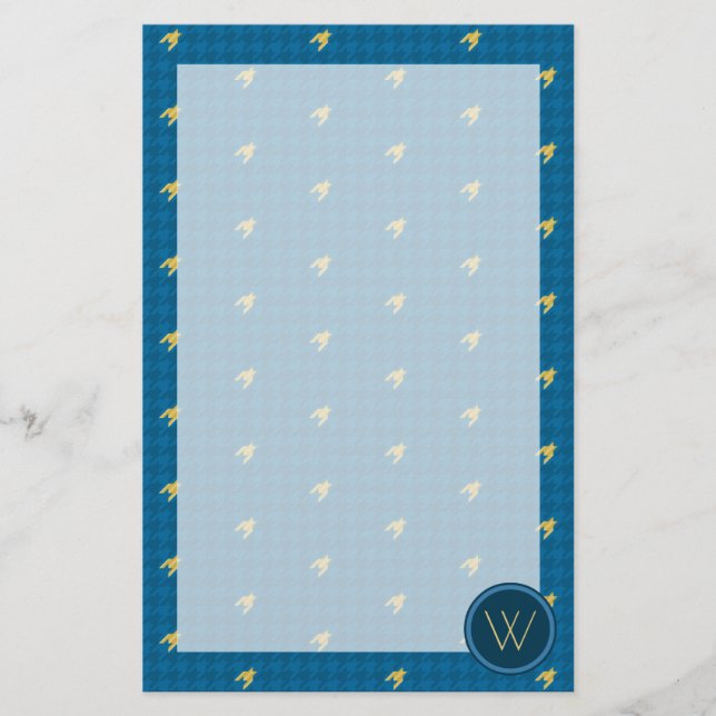 Papelería Azul con Stationery Houndstoth con acento dorado (Anverso)