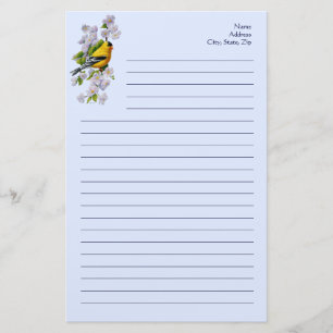 Papelería Azul de Aves y Flores de Apple Goldfinch