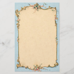 Papelería Azul del vintage con la frontera floral
