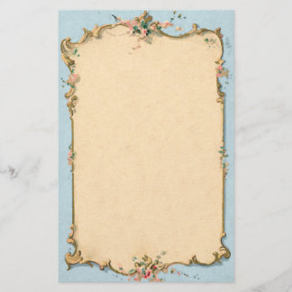 Papelería Azul del vintage con la frontera floral