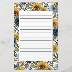 Papelería Azul Marino Floral Girasoles Amarillos Sta Blanca