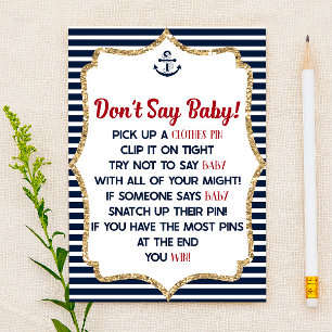 Papelería Azul marino náutico no dice juego de Baby Shower