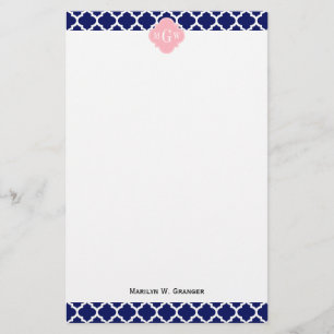 Papelería Azul marino Whats marroquí #5 Rosa 3 Monograma ini