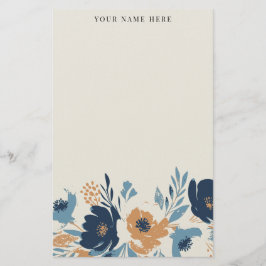 Papelería Azul Polvoriento y Floral Acuarela con Nombre