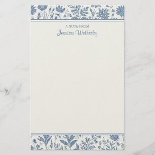 Papelería Azul y Blanco Patrón de Toile Personalizado de Flo