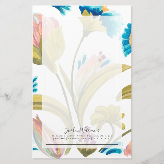 Papelería Azulejos florales de abadía - Flores de primavera (Anverso)