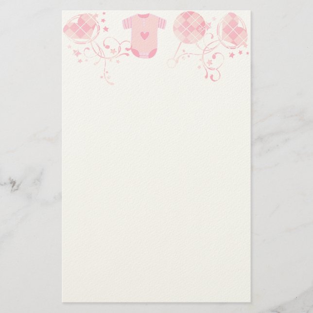 Papelería Baby Heart Rattle Argyle Onsie Pink (Anverso)