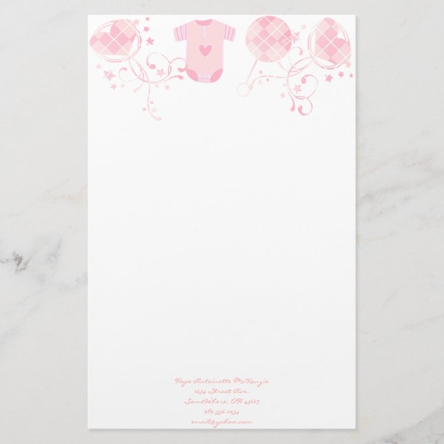 Papelería Baby Heart Rattle Argyle Onsie Pink (Anverso)