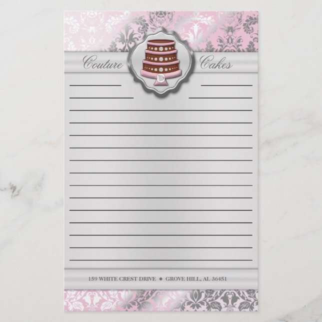 Papelería Baby Pink Cake Couture Damask Lining Business (Anverso)