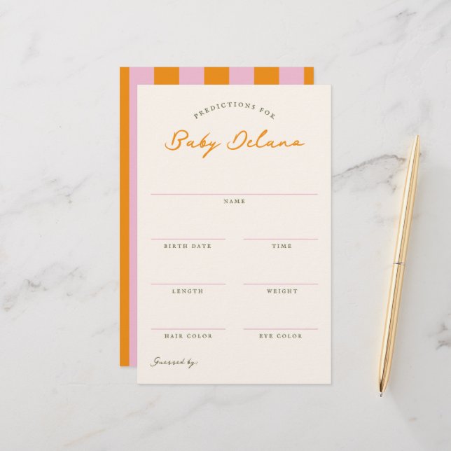 Papelería Baby Predictions Shower Guessing Game (Anverso/Reverso In Situ)